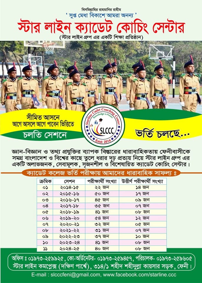স্টার লাইন ক্যাডেট কোচিং সেন্টার, ফেনী - ক্যাডেট কলেজ ভর্তি প্রস্তুতি